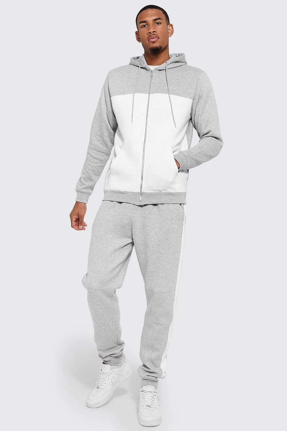 Tall Colour Block Zip Through Tracksuit | boohooMAN UK