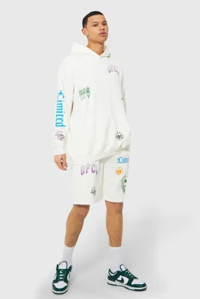 Tall Graffiti Doodle Hooded Short Tracksuit | boohooMAN UK