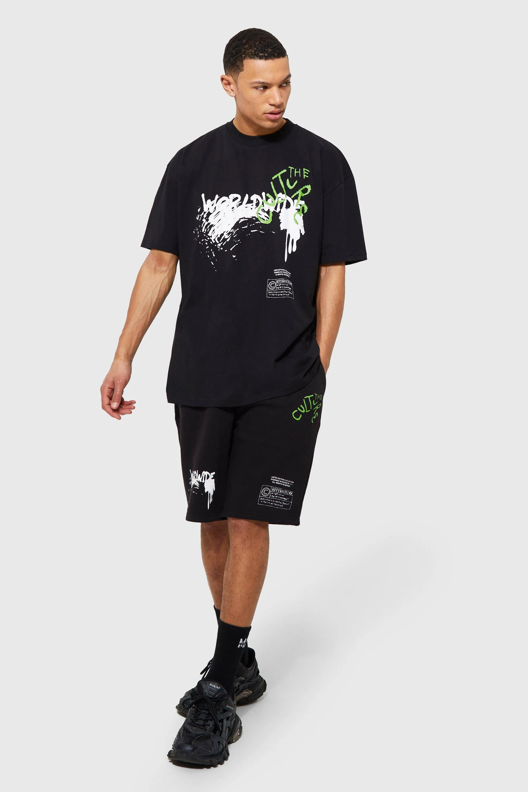 Tall Graffiti T-shirt Short Tracksuit | boohooMAN UK