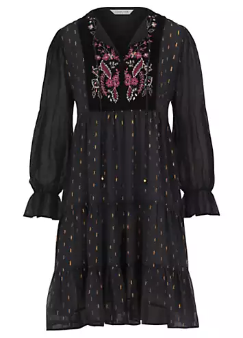 Together Black Embroidery Detail Tunic Dress | Grattan