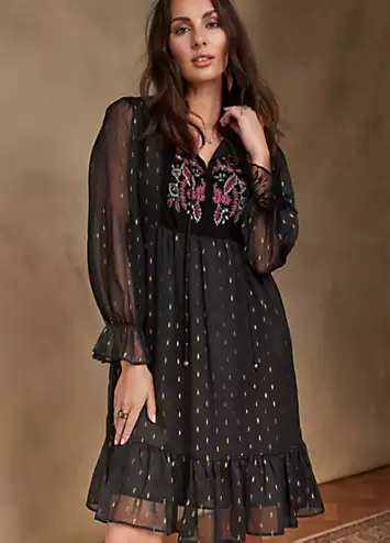 Together Black Embroidery Detail Tunic Dress | Grattan