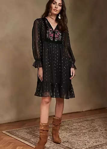 Together Black Embroidery Detail Tunic Dress | Grattan