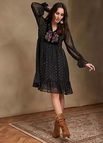 Together Black Embroidery Detail Tunic Dress | Grattan