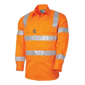 TRU WORKWEAR Lightweight Vented Hi Vis [ORANGE] 100% Cotton Drill Shirt with VIC Rail Compliant Reflective Tape and Horizontal B