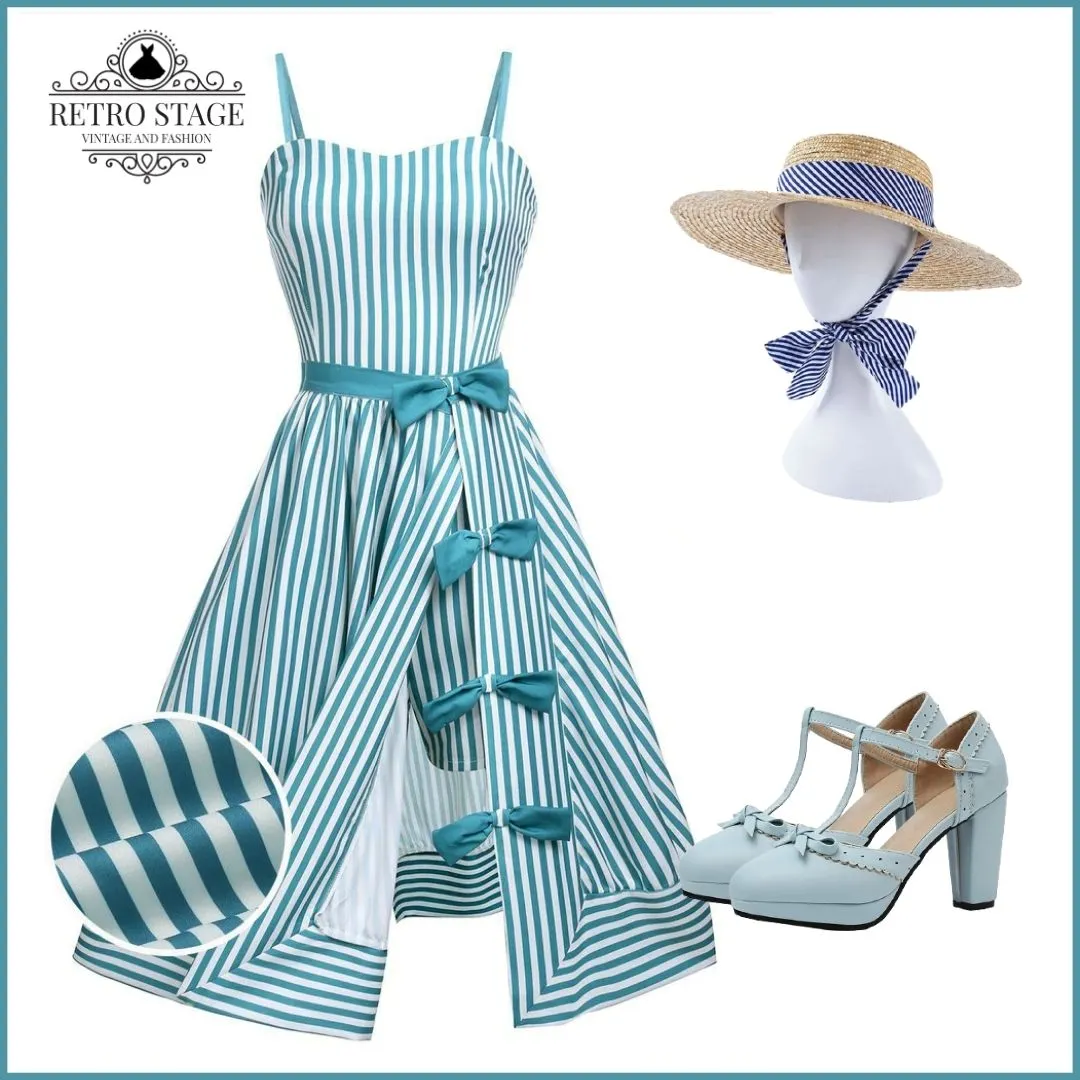 Turquoise 1950s Stripes Romper & Skirt