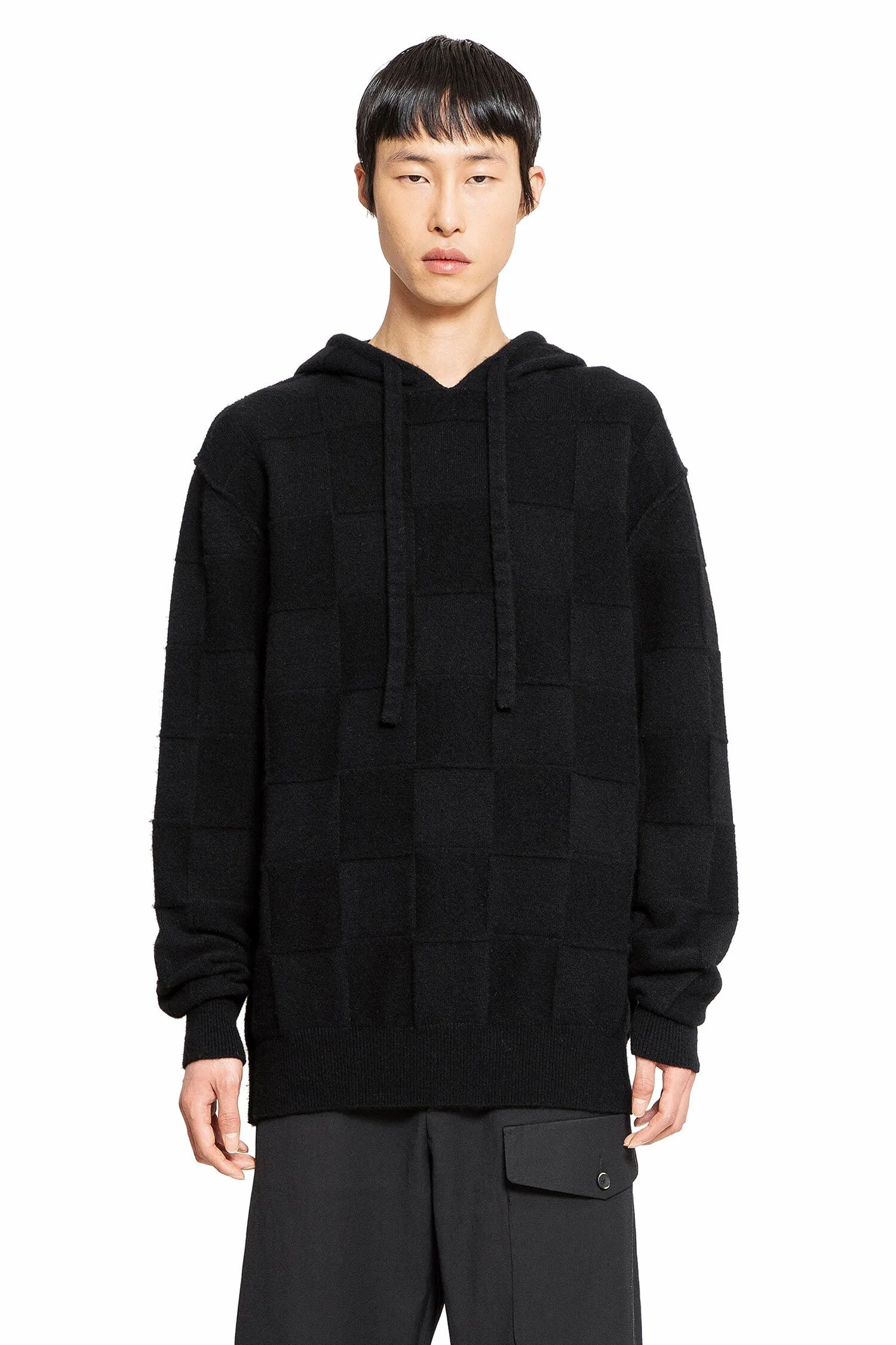 uma wang checkered stretch wool cashmere hoodie