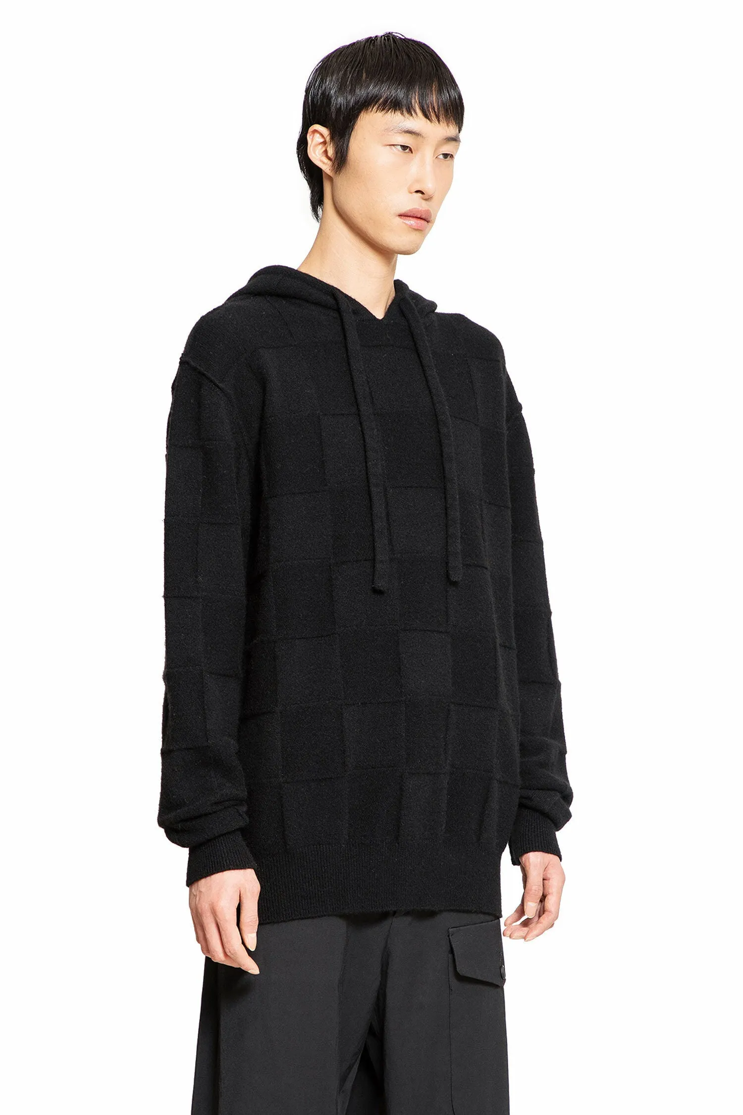 uma wang checkered stretch wool cashmere hoodie