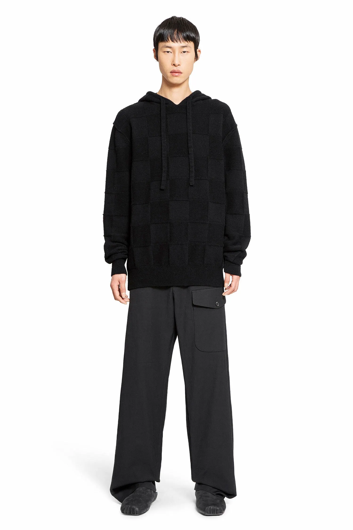 uma wang checkered stretch wool cashmere hoodie