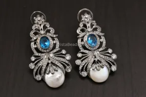 Victorian Baroque Pearl Earrings - Sapphire Blue