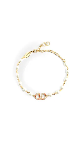 Vlogo Signature Bracelet With Pearls - Gold