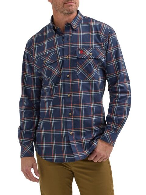 Wrangler Men's Riggs Workwear Foreman Work Shirt in Blue Plaid