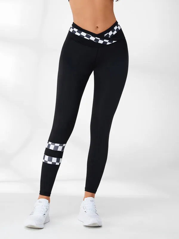 ZASUWA Female Chessboard Cross Back V Shaped-waist Tracksuit